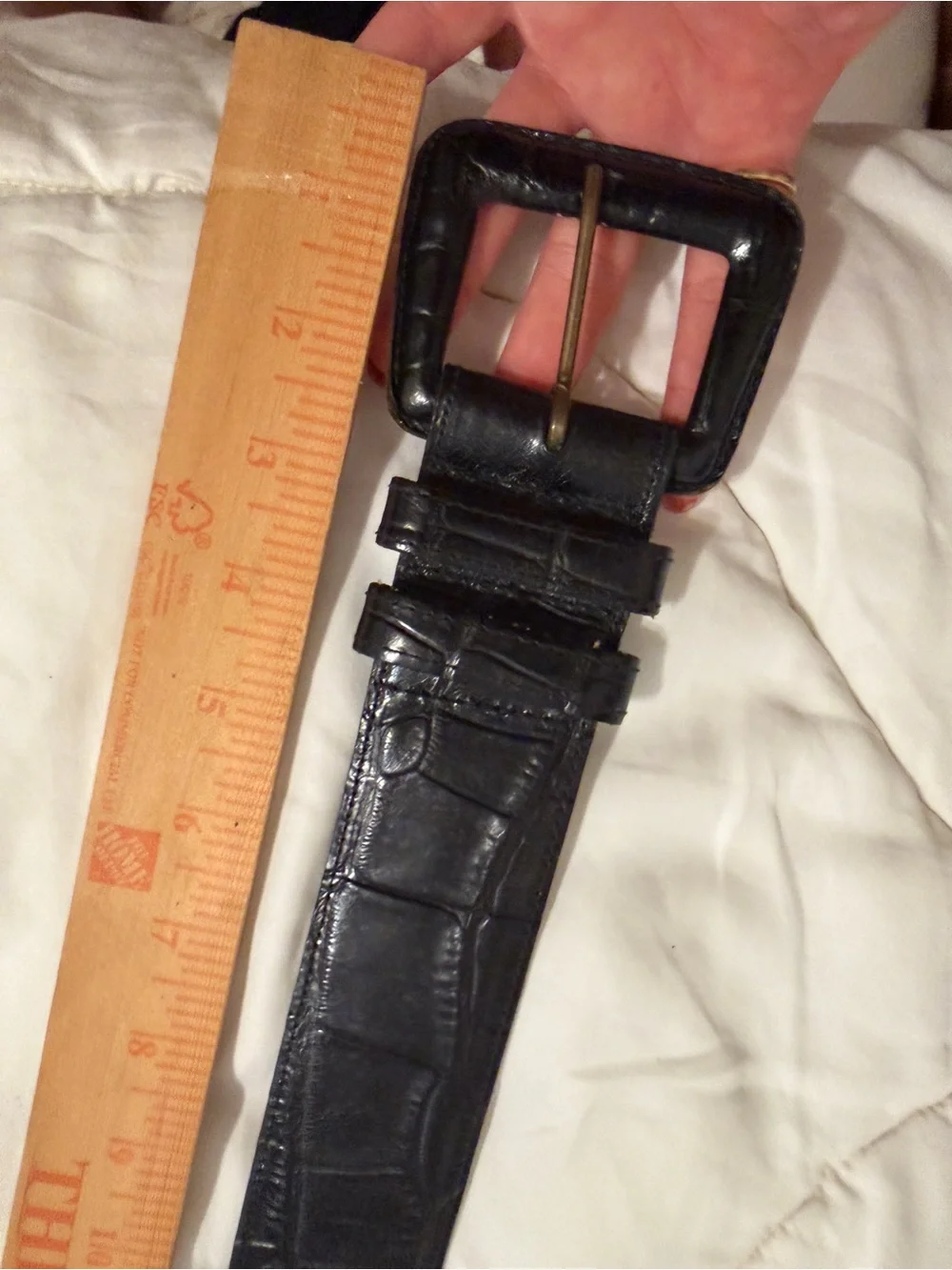Vintage Black Croc-Embossed Wide Belt with Covered Buckle